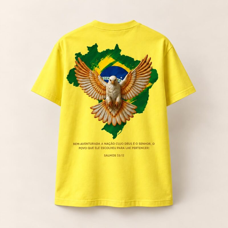 yellow Brasil Christian T-shirt, back with eagle artwork
