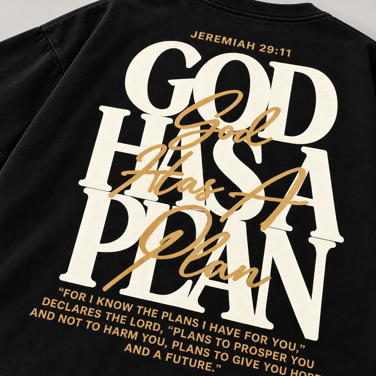 God Has a Plan oversized T-shirt in black, back print detail view