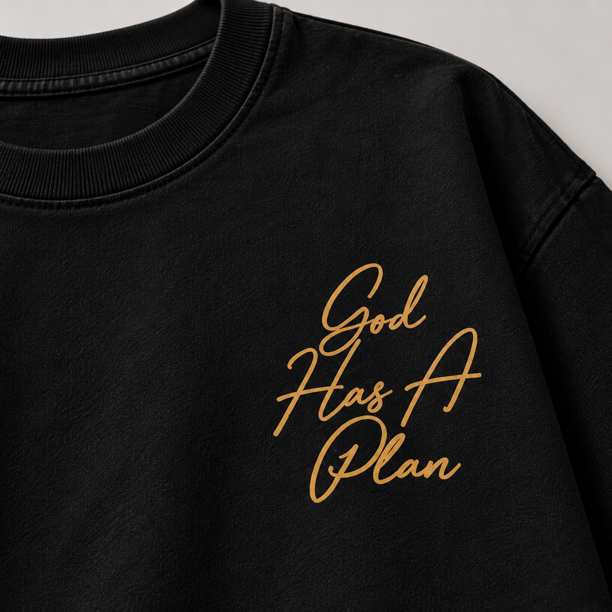 God Has a Plan oversized T-shirt in black, front print detail view