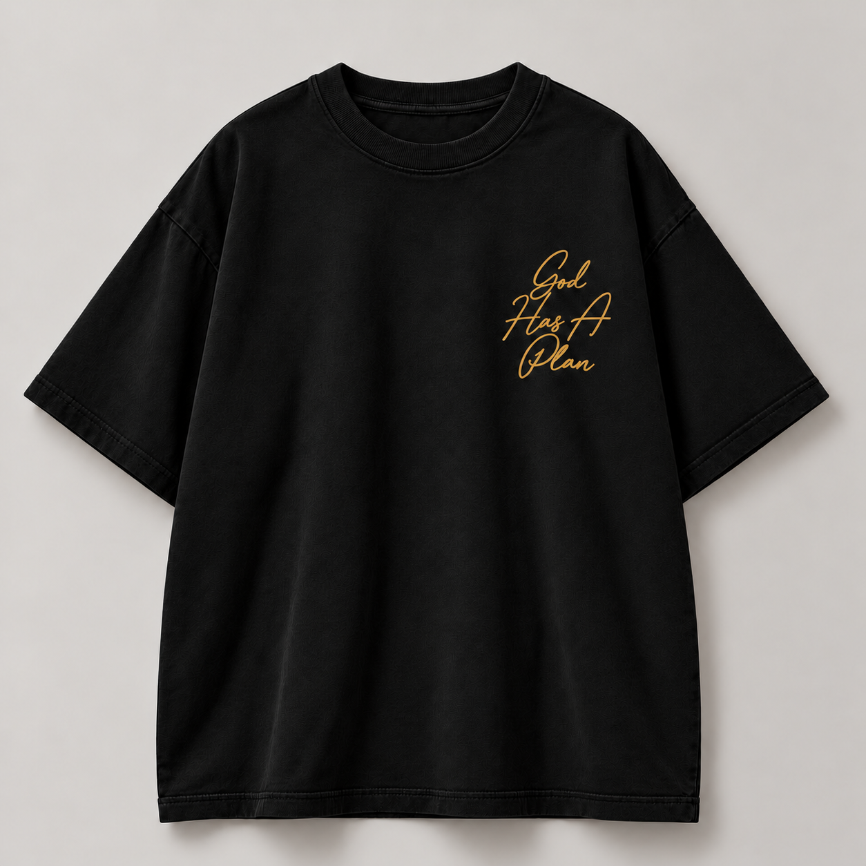 God Has a Plan oversized T-shirt in black, front view