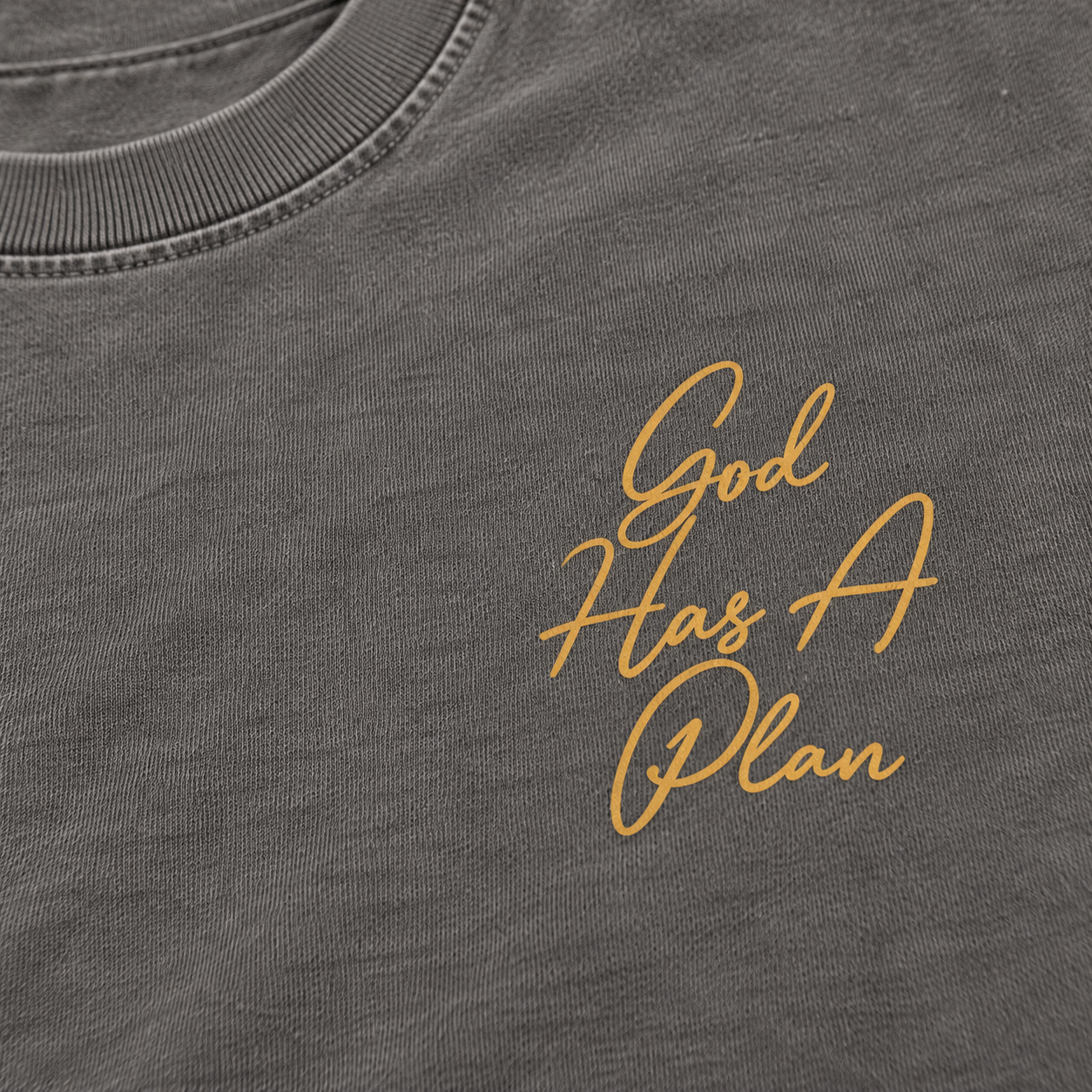 God Has a Plan oversized T-shirt in shadow, front print detail view