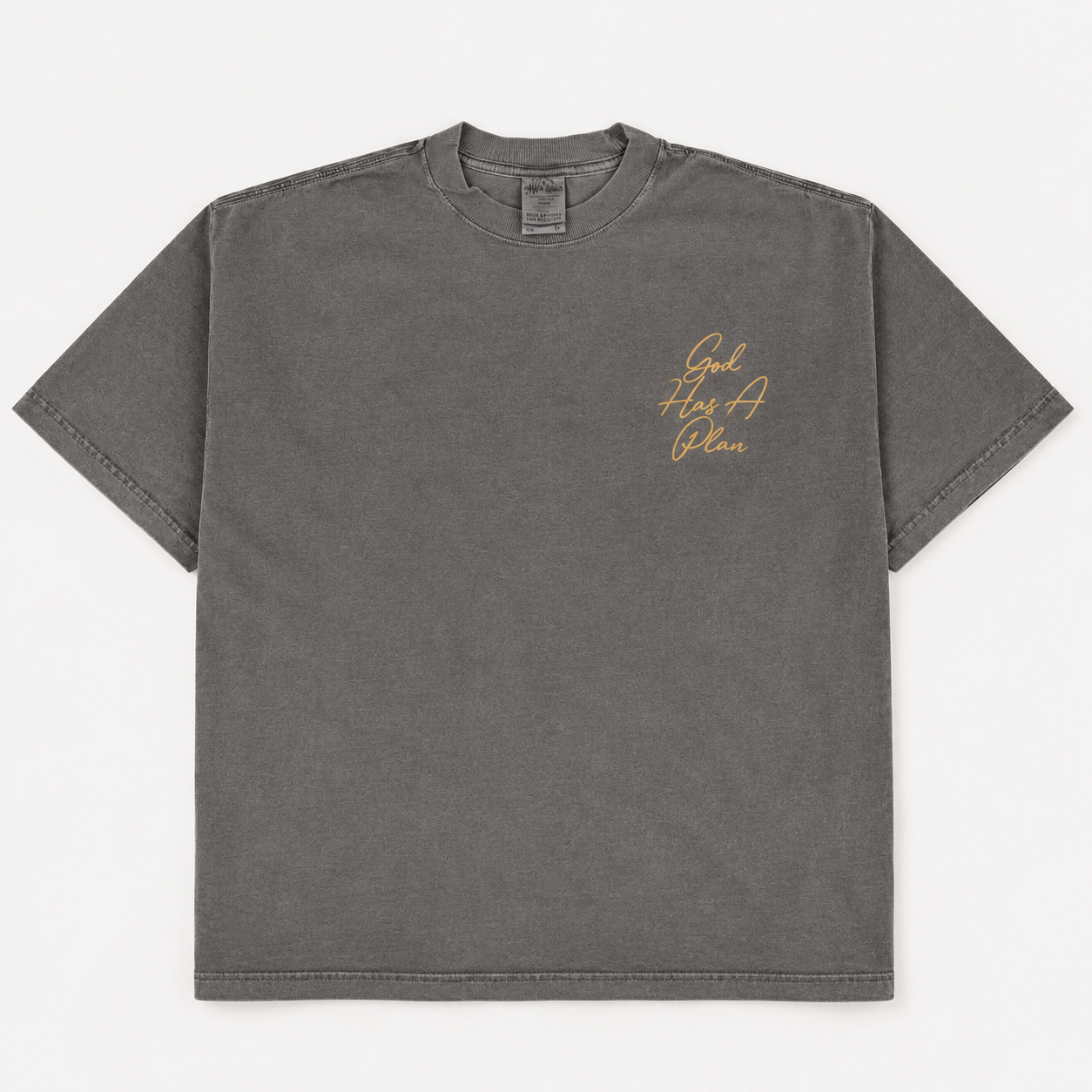 God Has a Plan oversized T-shirt in shadow, front view