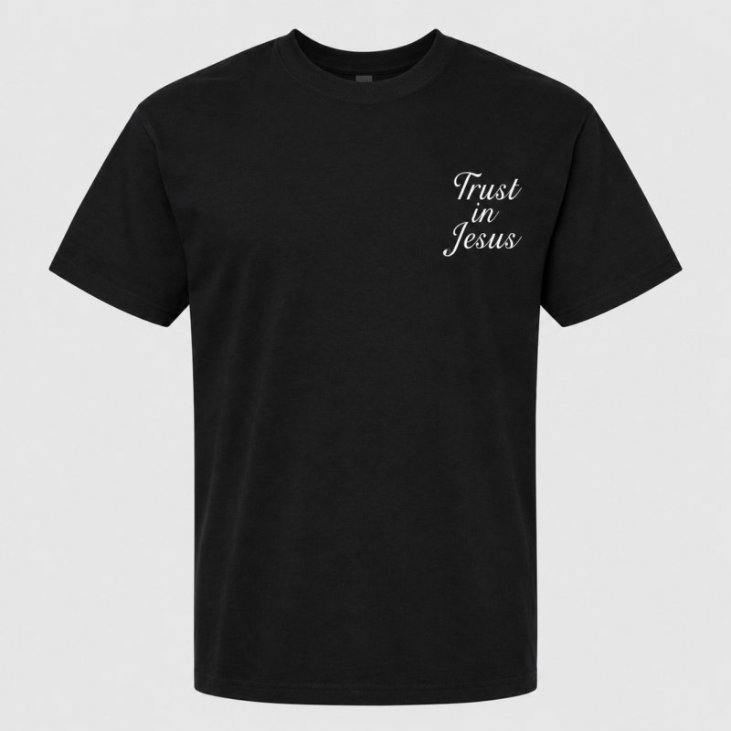 Trust in Jesus casual T-shirt in black, front